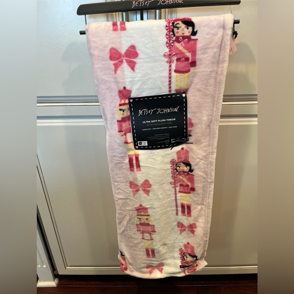 Betsey Johnson Christmas Pink Nutcracker Blanket Throw